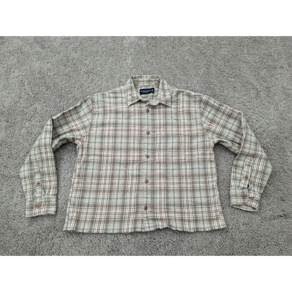 Abercrombie & Fitch Button Up Shirt Womens Medium Plaid 90's Oversized Raw Hem